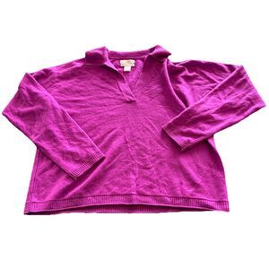 Halston Cashmere Sweater Women Fuchsia Collar Pullover Long Sleeves NWOT $225 XL